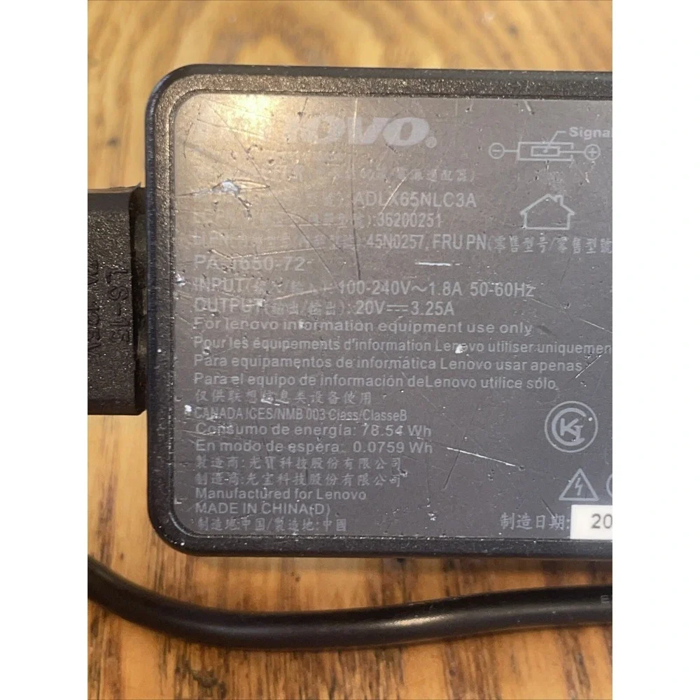 Lenovo Charger Yellow‎ Square Plug ADLX65NLC3A
